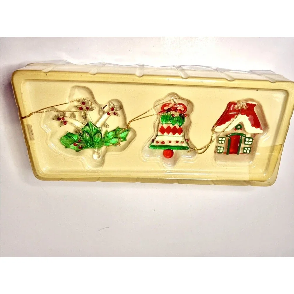 Pfaltzgraff Winterberry Glass Christmas Ornaments Bell Cottage Holly w/ Box 2000